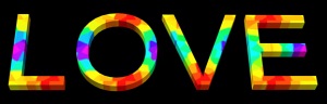 Bright color Love text on black background